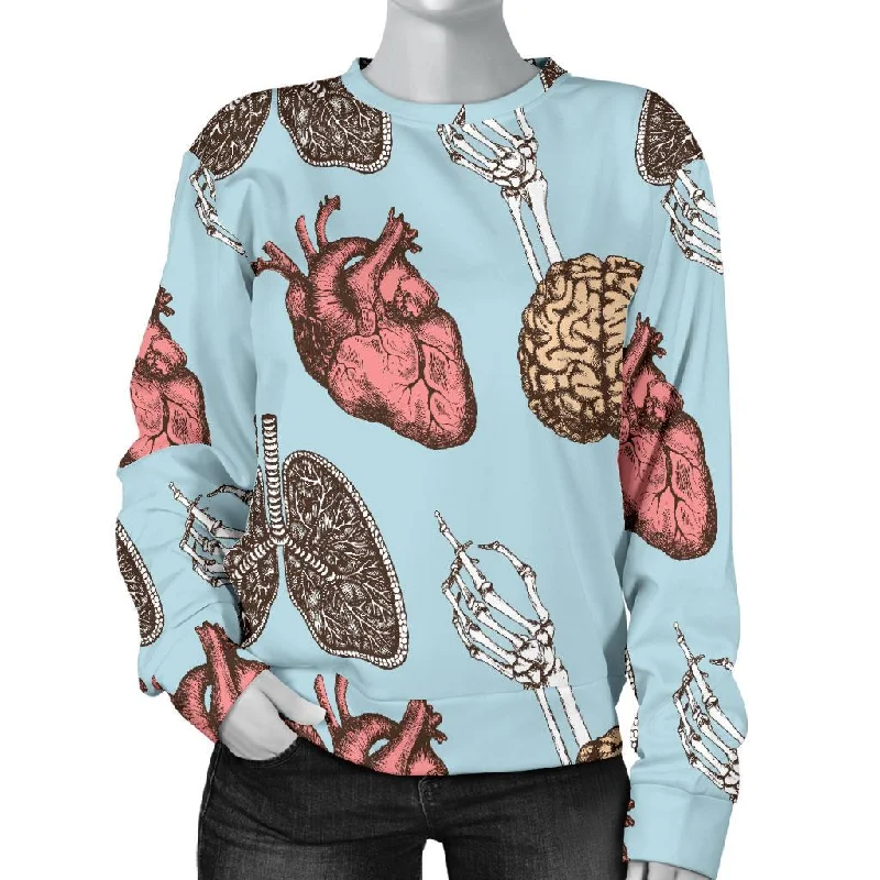 Anatomy Pattern Print Women's Sweatshirt Hoodie with Snap Buttons Easy Quick