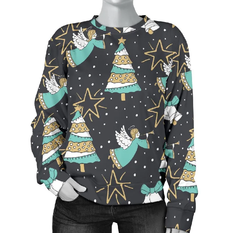 Angel Christmas Print Pattern Women's Sweatshirt Hoodie with Elastic Waist Stretchable Comfortable