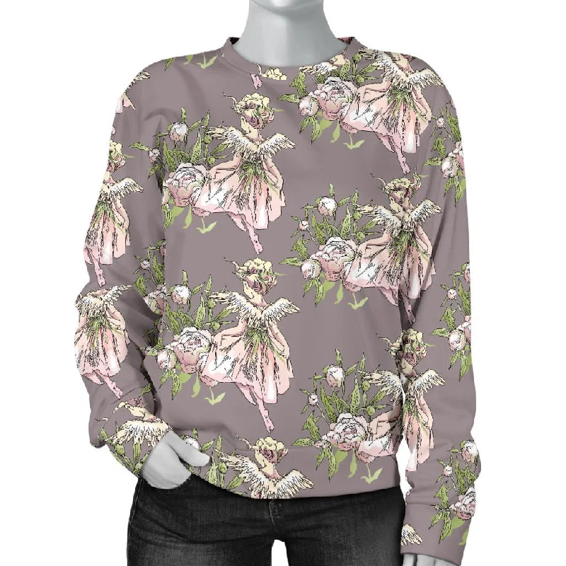 Angel Floral Print Pattern Women's Sweatshirt Hoodie with High Neck Warm Protective