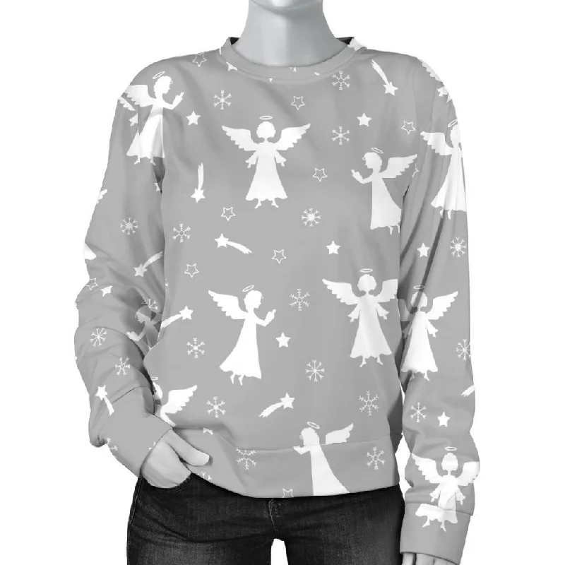 Angel Print Pattern Women's Sweatshirt Hoodie with Rhinestones Sparkly Elegant