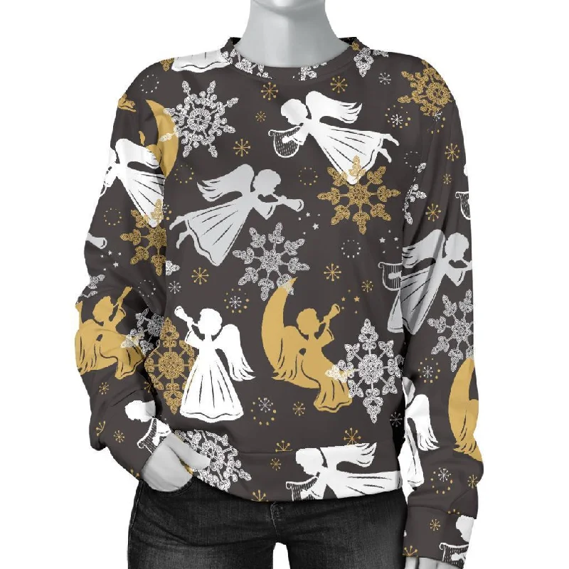 Angel Snowflake Print Pattern Women's Sweatshirt Hoodie with Toggle Buttons Decorative Unique