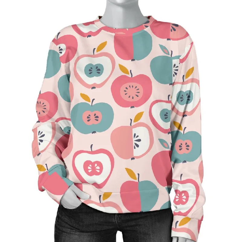 Apple Pattern Print Women's Sweatshirt Hoodie with Embroidery Detailed Premium