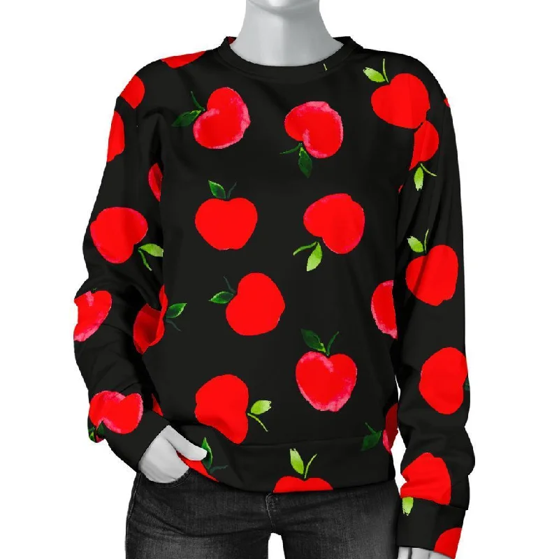 Apple Red Pattern Print Women's Sweatshirt Hoodie with Relaxed Fit Easy Casual