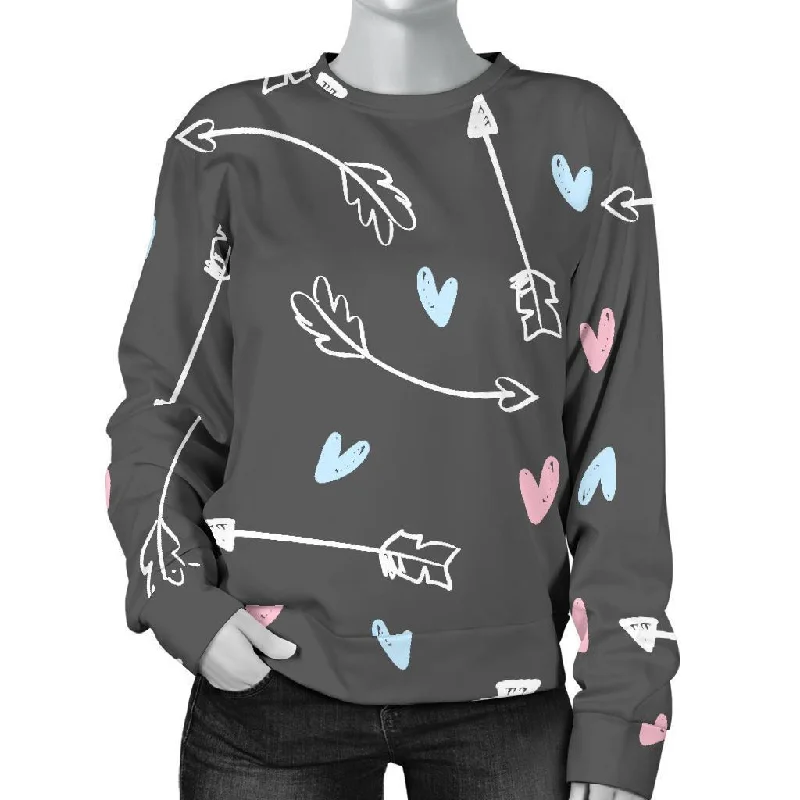 Archery Heart Pattern Print Women's Sweatshirt Hoodie with Slit Hem Functional Movement