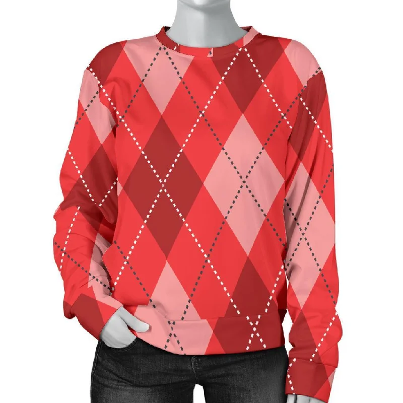Argyle Red Pattern Print Women's Sweatshirt Hoodie with Slim Fit Tailored Modern