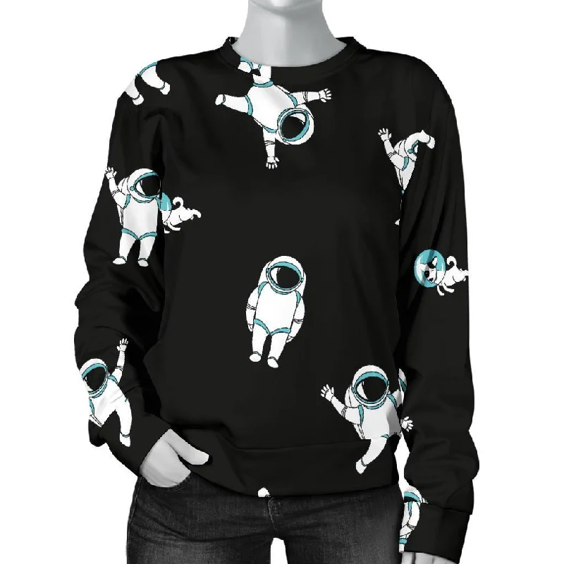 Astronaut Print Pattern Women's Sweatshirt Cotton Hoodie Fleece Lining Warmth