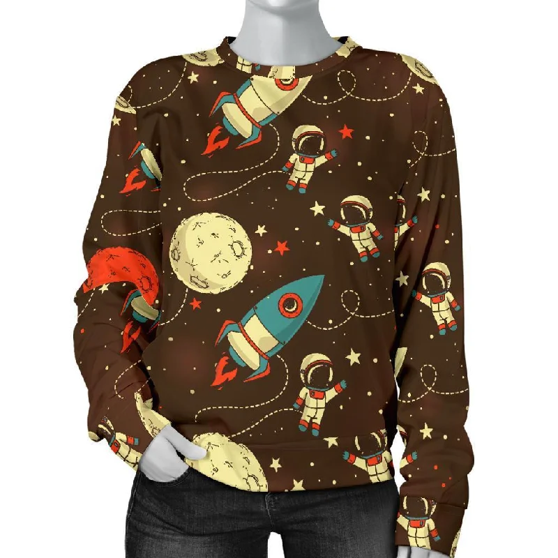 Astronaut Space Pattern Print Women's Sweatshirt Hoodie with High Neck Warm Protective