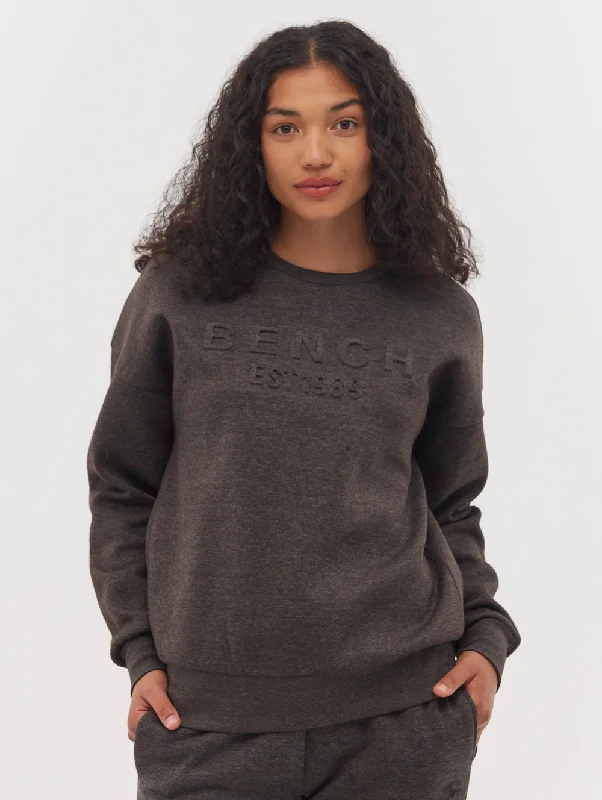 Avyanna Deboss Logo Crew Neck Sweatshirt Hoodie with Sequins Glamorous Eye-catching