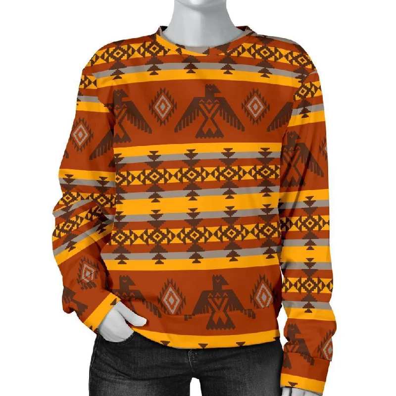Aztec Eagle Pattern Print Women's Sweatshirt Hoodie with Hem Patch Decorative Personalized