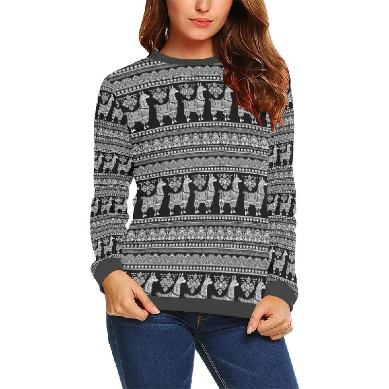 Aztec Llama Pattern Print Women's Sweatshirt Cotton Hoodie Fleece Lining Warmth