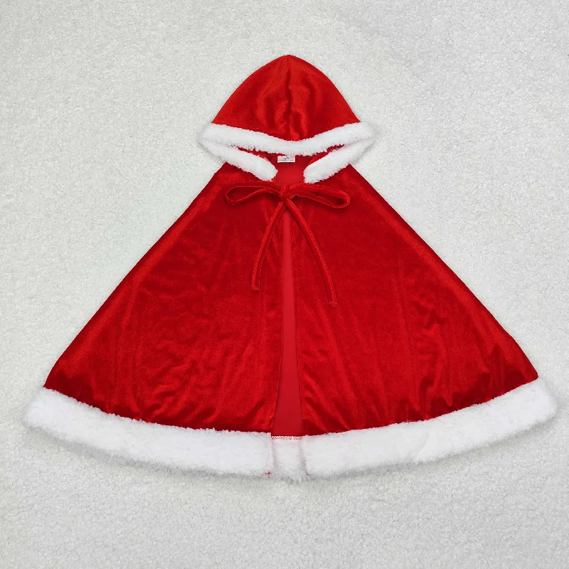 Baby Girl Christmas Red Velvet Hooded Tops Cloak Hoodie with Hem Elastic Stretchable Comfortable