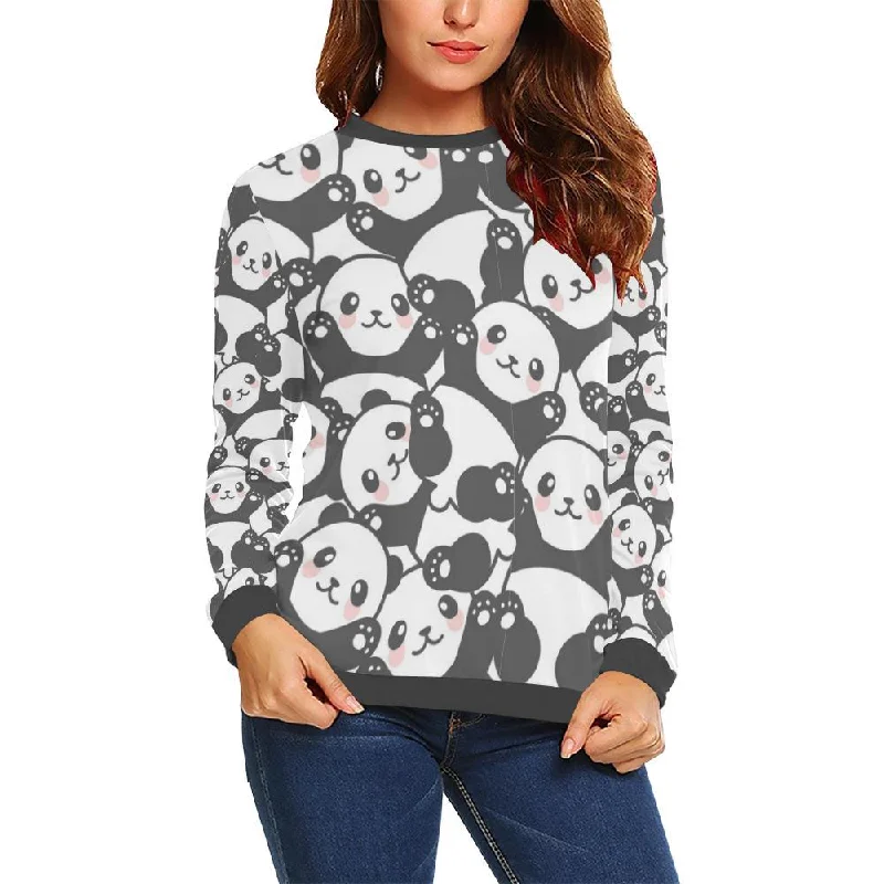 Baby Panda Pattern Print Women's Sweatshirt Hoodie with Hem Frayed Vintage Worn