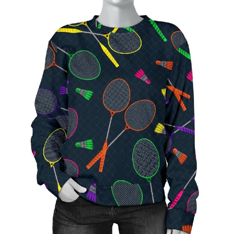 Badminton Colorful Pattern Print Women's Sweatshirt Hoodie with Embroidery Detailed Premium
