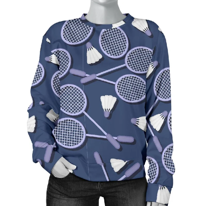 Badminton Pattern Print Women's Sweatshirt Hoodie with Hem Elastic Stretchable Comfortable