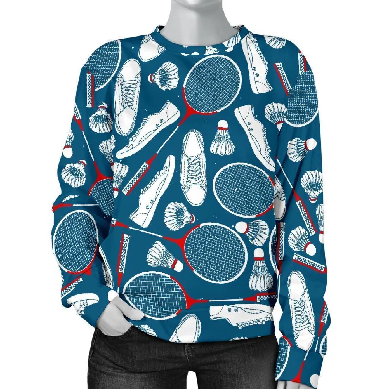 Badminton Print Pattern Women's Sweatshirt Hoodie with Pocket Utility Practical