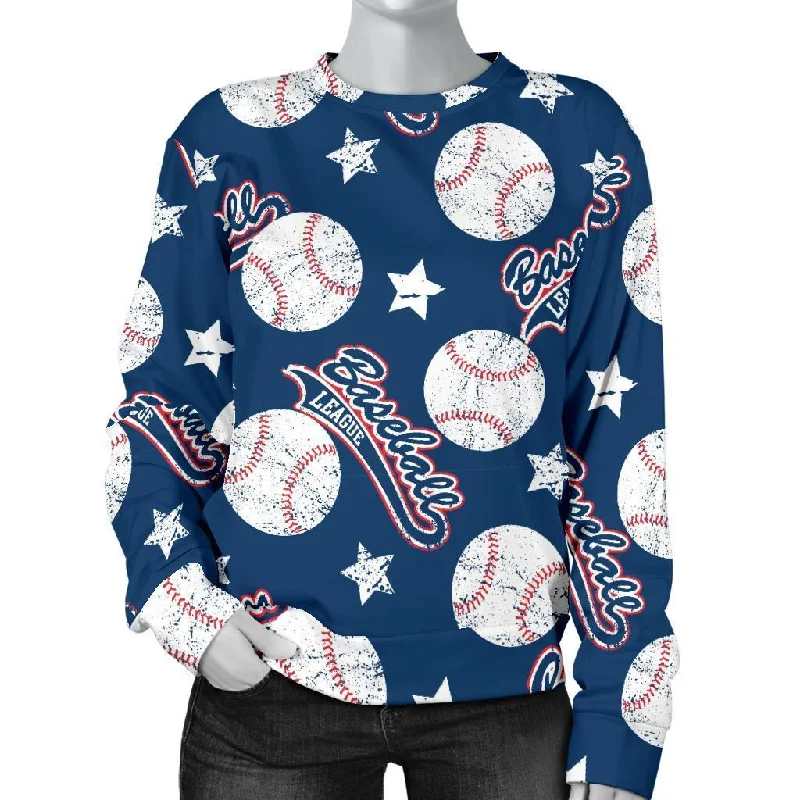 Baseball League Print Pattern Women's Sweatshirt Hoodie with Double Zipper Versatile Adjustable