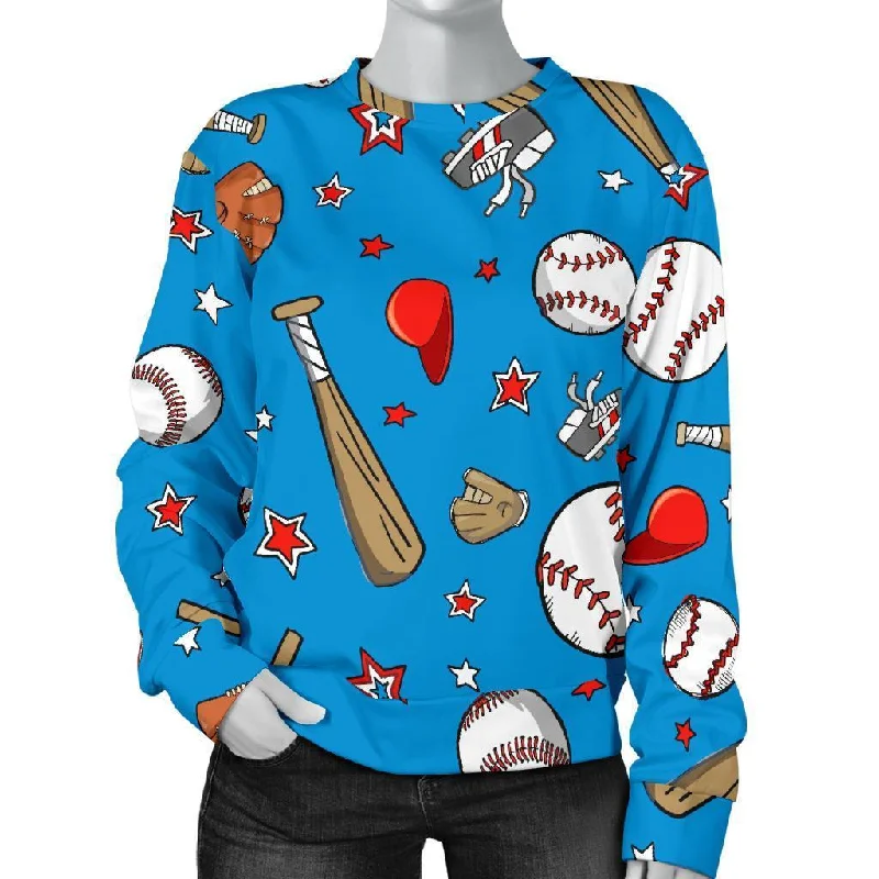 Baseball Pattern Print Women's Sweatshirt Hoodie with Mock Neck Collared Structured