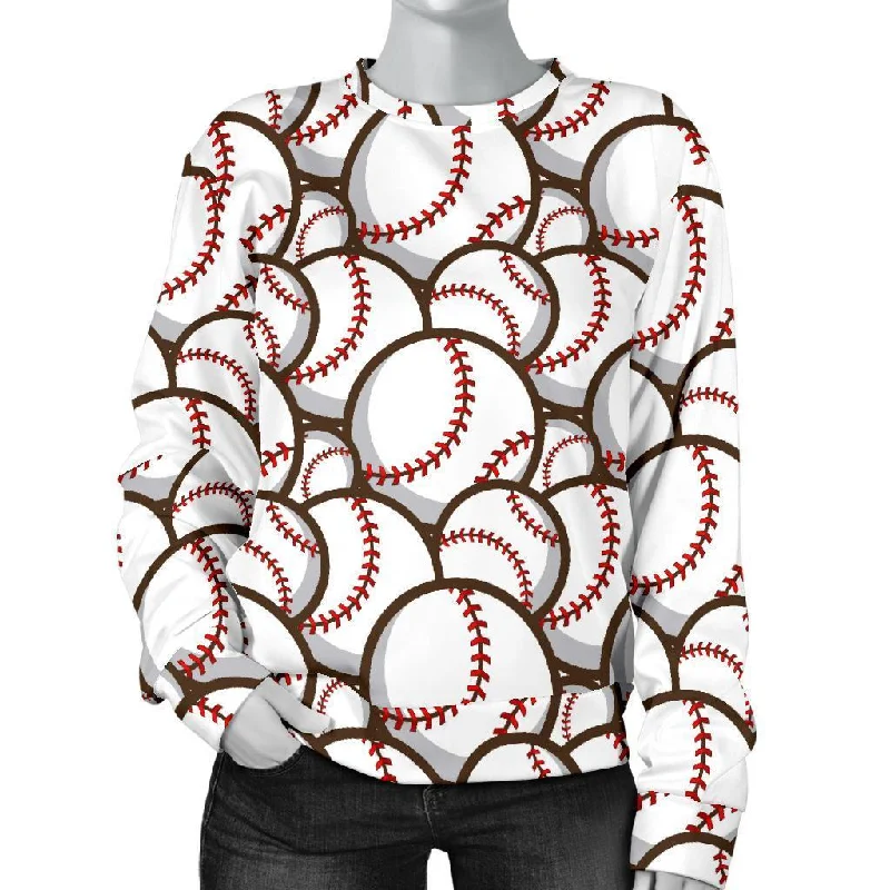 Baseball Print Pattern Women's Sweatshirt Hoodie with Raw Hem Edgy Unfinished