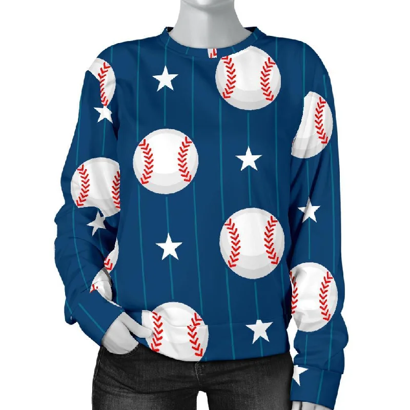 Baseball Star Pattern Print Women's Sweatshirt Hoodie with Ribbed Neckline Snug Warm