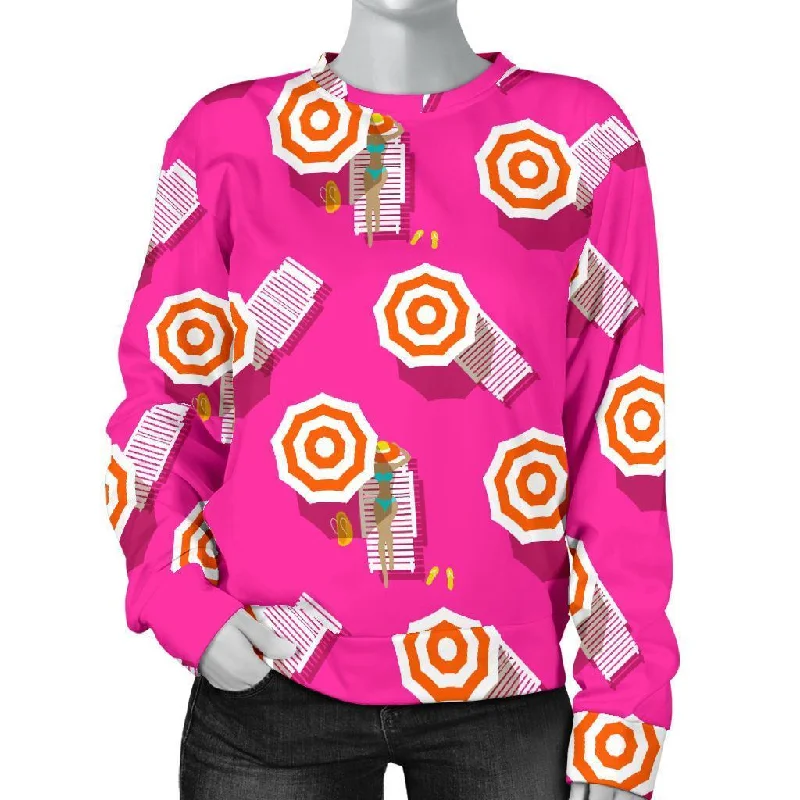 Beach Pink Pattern Print Women's Sweatshirt Hoodie with Emblem Brand Identity