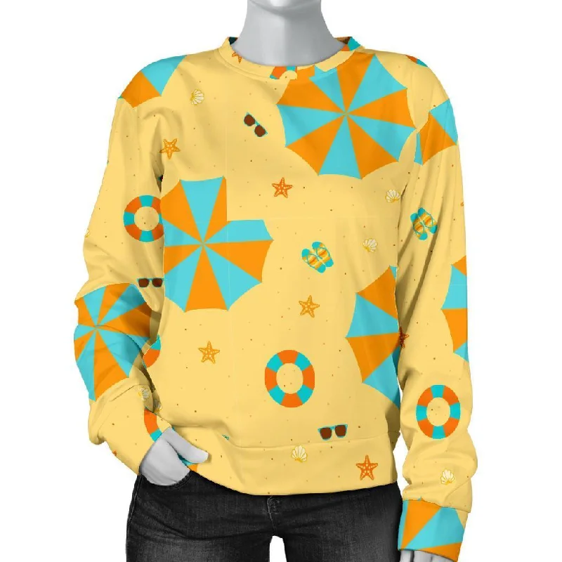 Beach Print Pattern Women's Sweatshirt Hoodie with Hem Frayed Vintage Worn