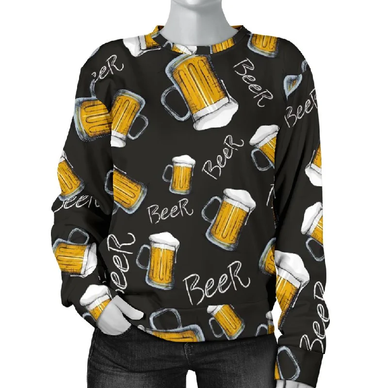 Beer Pattern Print Women's Sweatshirt Hoodie with Puffed Sleeves Voluminous Trendy