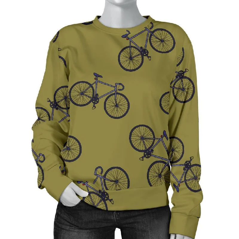 Bicycle Print Pattern Women's Sweatshirt Hoodie with Raw Hem Edgy Unfinished