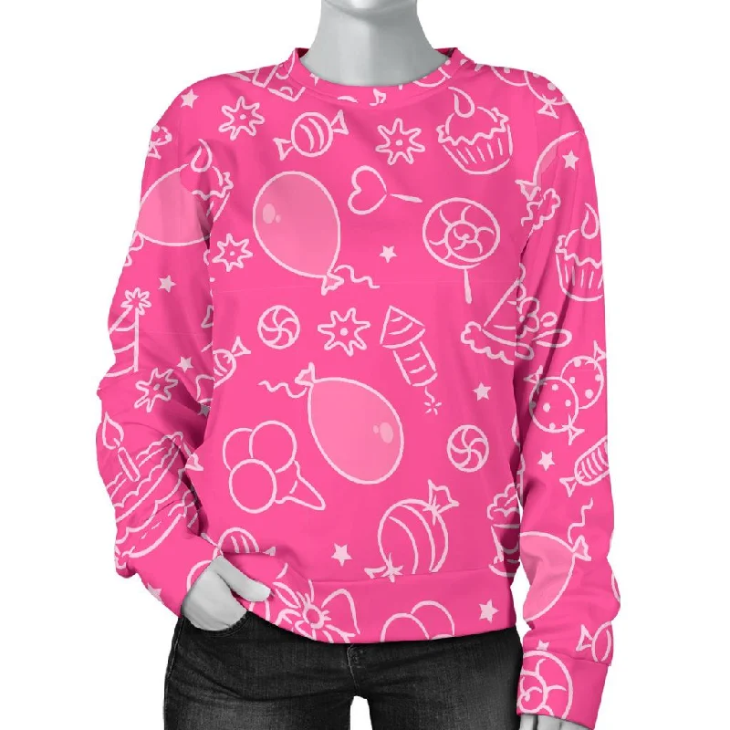 Birthday Print Pattern Women's Sweatshirt Hoodie with Rolled Sleeves Casual Relaxed