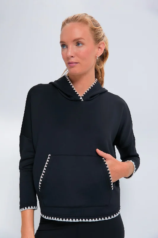Black Cropped Eden Sweatshirt Hoodie with Full-Zip Functional Layering