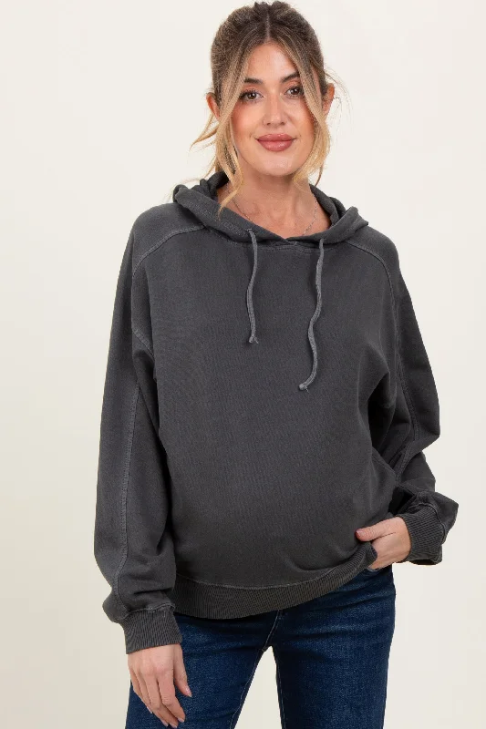 Black French Terry Hooded Maternity Sweatshirt Hoodie with Sequins Glamorous Eye-catching