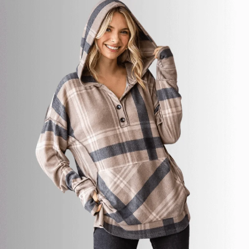 Blake Soft Plaid Hoodie Made in USA Hoodie with Bell Sleeves Flared Feminine