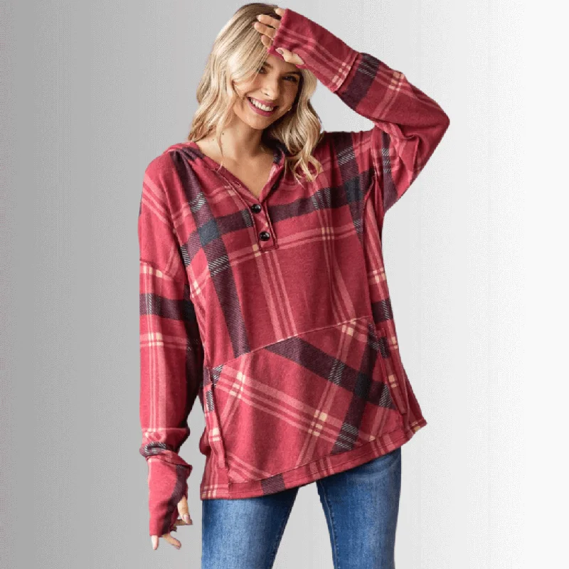 Blake Soft Plaid Hoodie Made in USA Hooded Sweatshirt Casual Wear Street Style