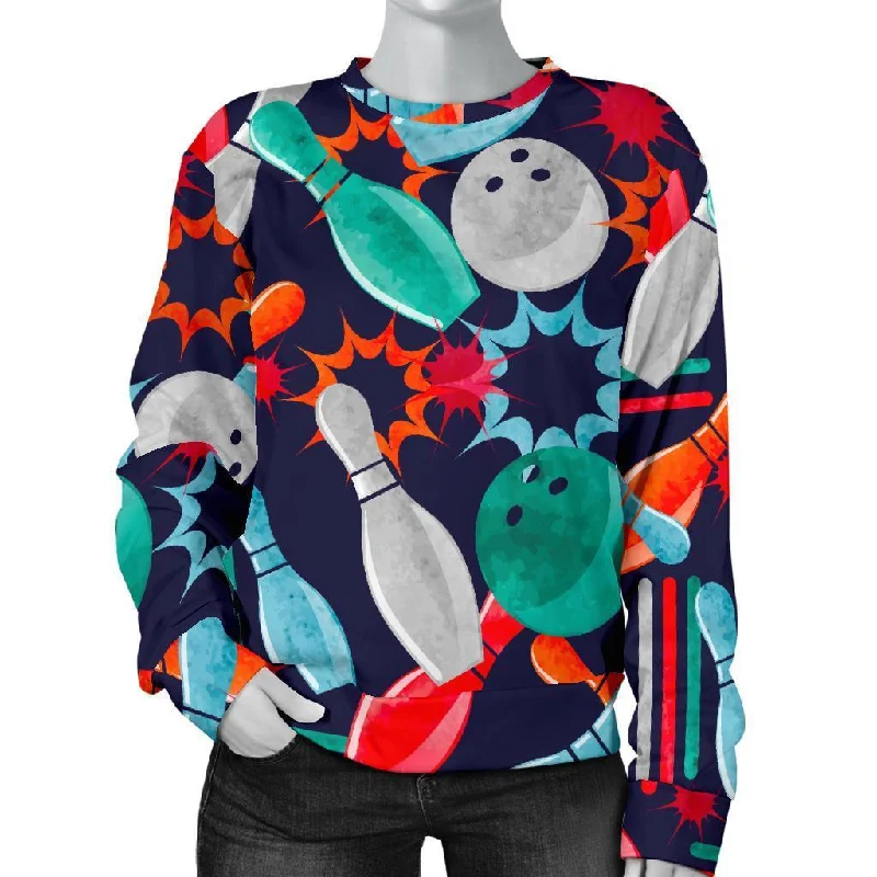 Bowling Stike Pattern Print Women's Sweatshirt Hoodie with Raglan Sleeves Sporty Comfortable