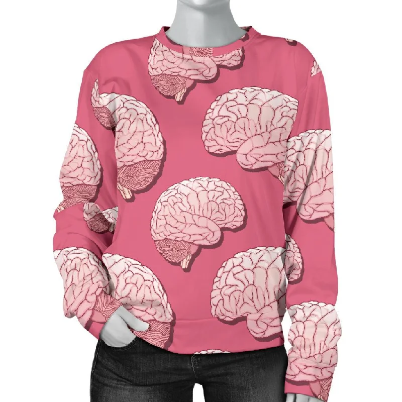 Brain Pink Pattern Print Women's Sweatshirt Hoodie with Contrast Stitching Detailed Premium