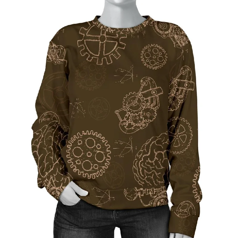 Brain Thinking Pattern Print Women's Sweatshirt Hoodie with Distressed Vintage Worn