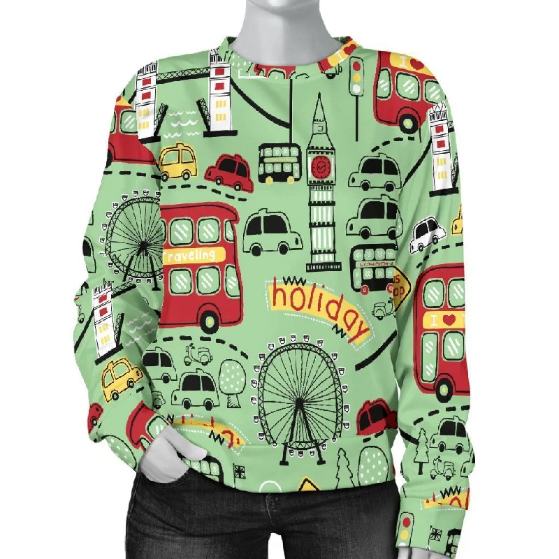 British Print Pattern Women's Sweatshirt Hoodie with Hem Raw Edge Edgy Unfinished