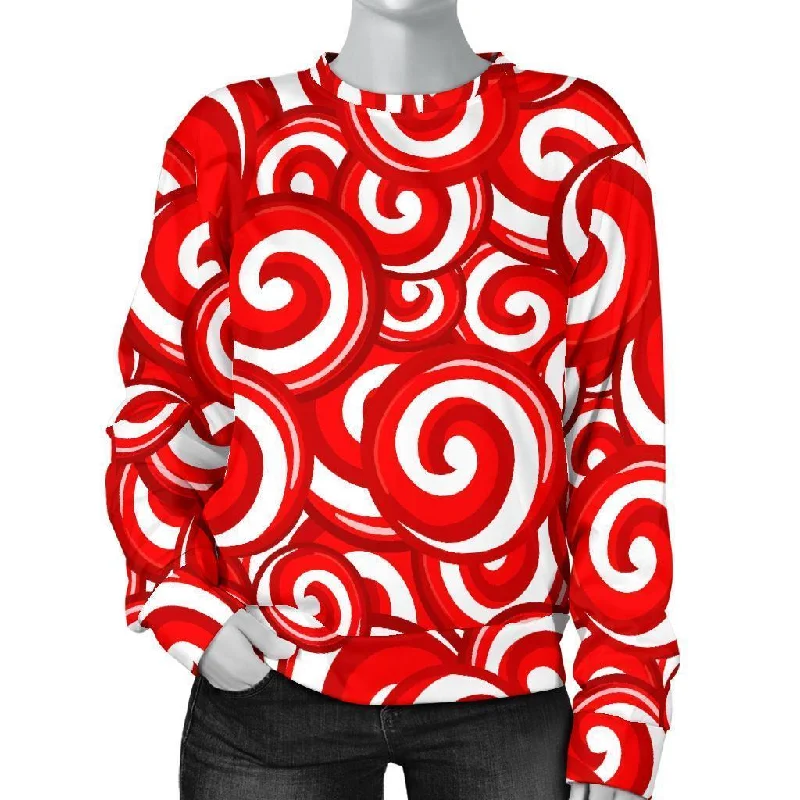 Candy Cane Pattern Print Women's Sweatshirt Hoodie with Hem Detail Decorative Unique