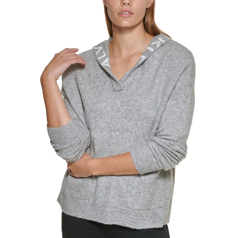 Calvin Klein Womens V Neck Logo Hooded Sweater Hoodie with V-Neck Classic Versatile