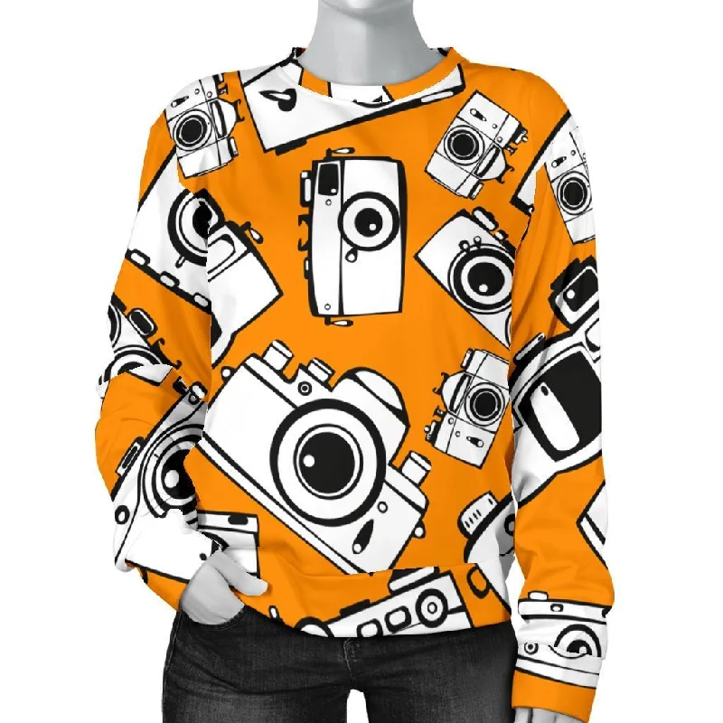 Camera Pattern Print Women's Sweatshirt Hoodie with Hem Elastic Stretchable Comfortable