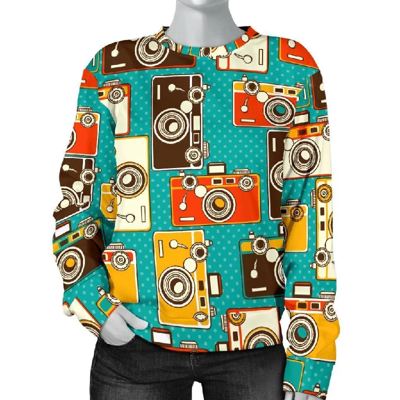 Camera Print Pattern Women's Sweatshirt Hoodie with Toggle Buttons Decorative Unique