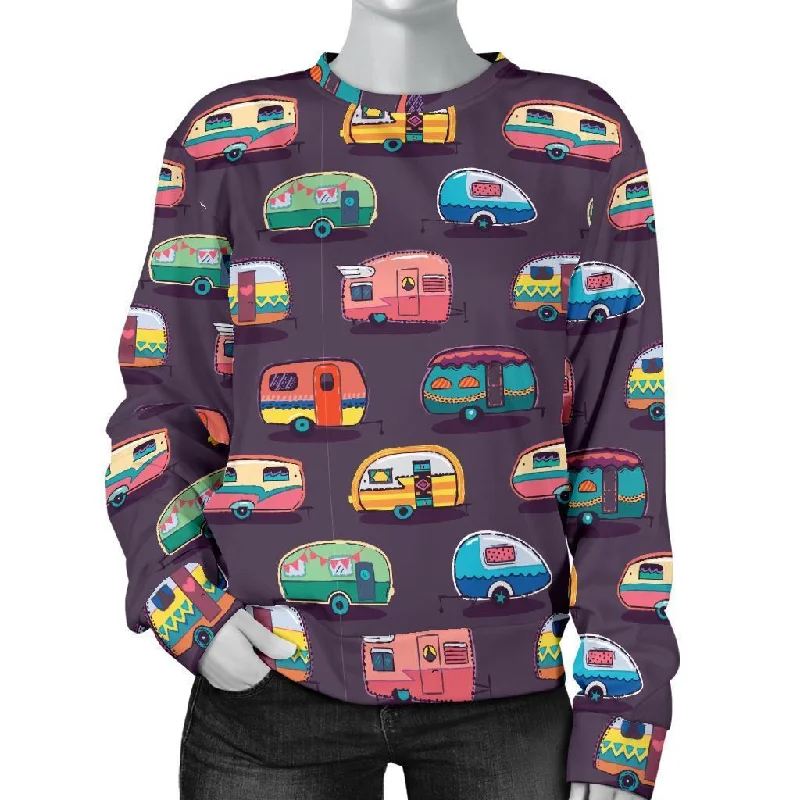 Camper Van Pattern Print Women's Sweatshirt Hoodie with Illustration Artistic Creative