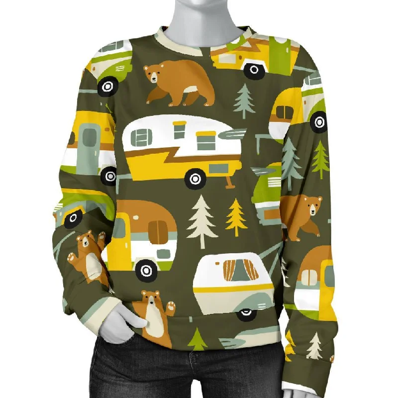 Camper Van Print Pattern Women's Sweatshirt Hoodie with Velcro Closure Adjustable Secure