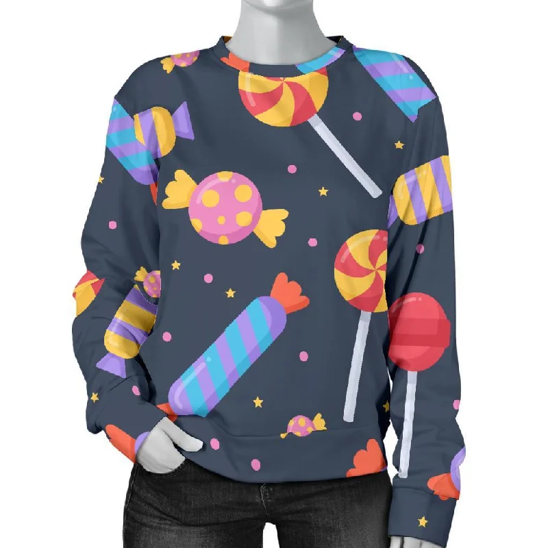 Candy Pattern Print Women's Sweatshirt Hoodie with Lining Warm Insulated