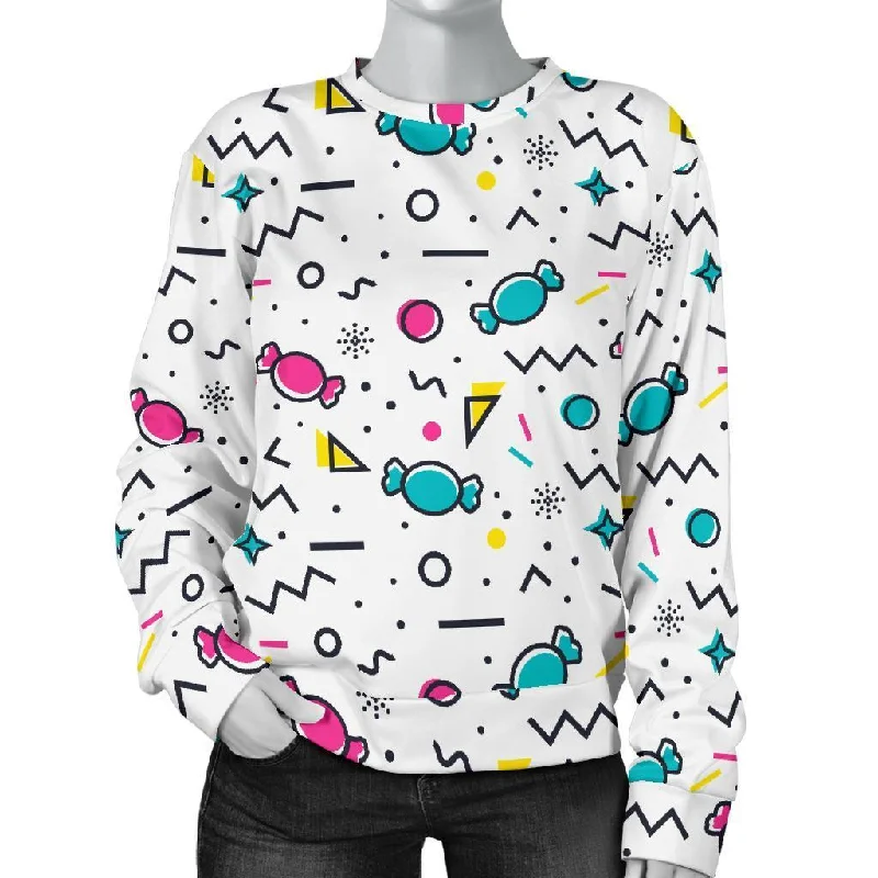 Candy Print Pattern Women's Sweatshirt Hoodie with Button Classic Timeless