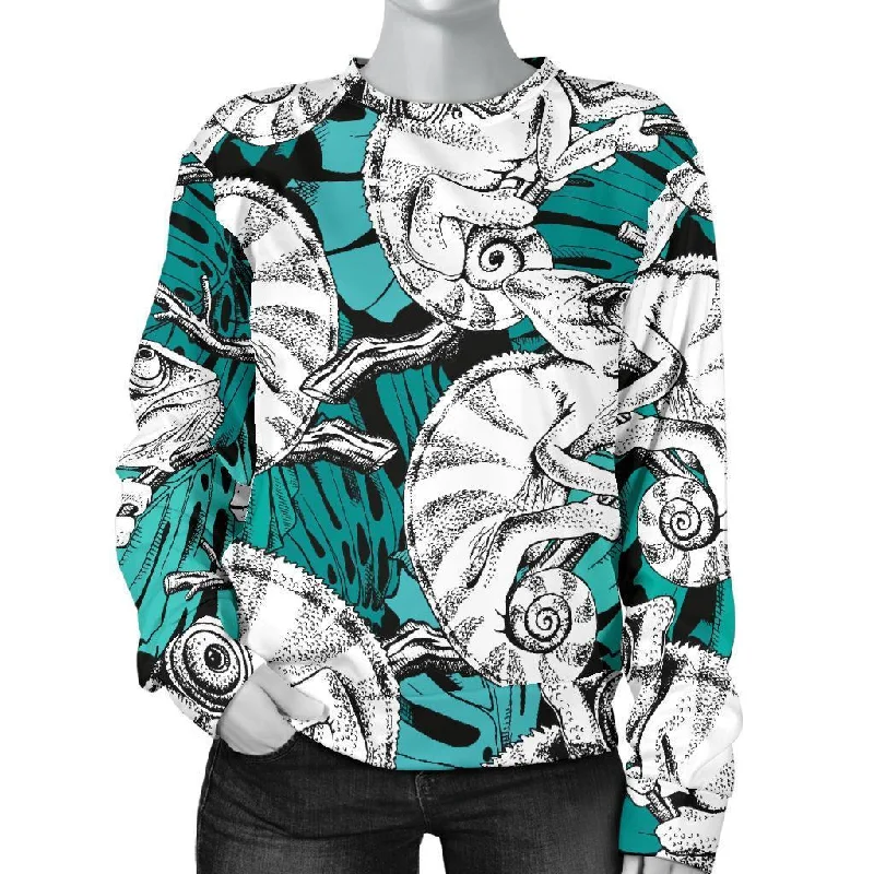 Cartoon Chameleon Pattern Print Women's Sweatshirt Hoodie with Drop Shoulder Relaxed Streetwear