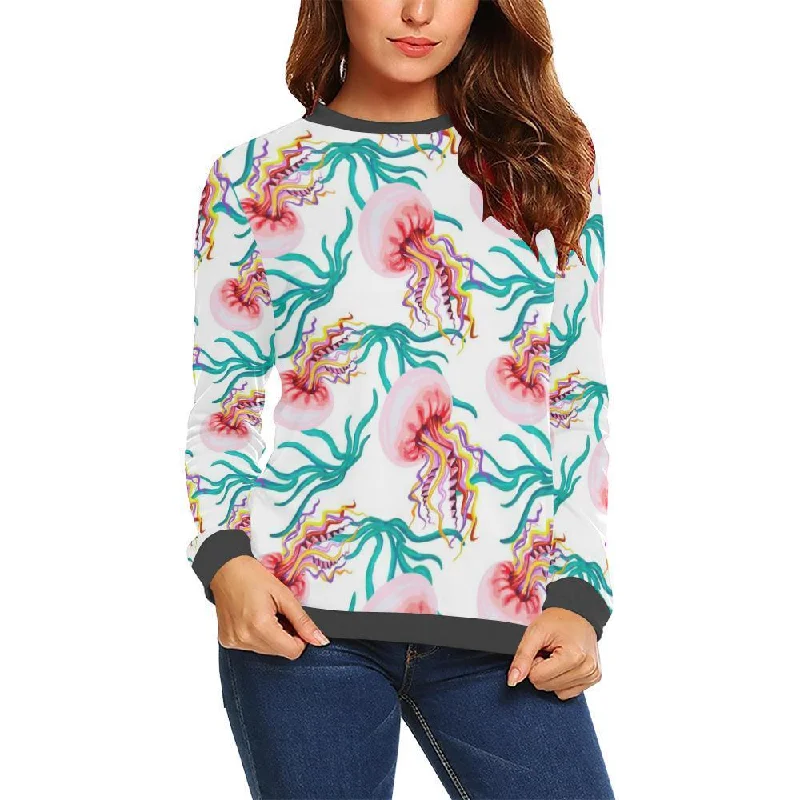 Cartoon Jellyfish Pattern Print Women's Sweatshirt Hoodie with Rolled Sleeves Casual Relaxed Cartoon Jellyfish Pattern Print Women's Sweatshirt Hoodie with Rolled Sleeves Casual Relaxed
