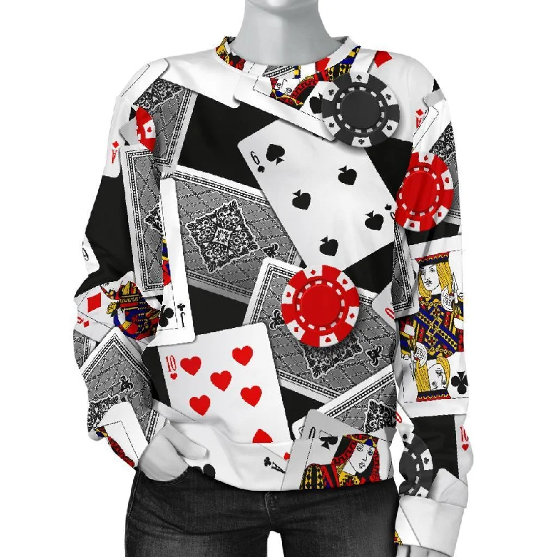 Casino Poker Print Pattern Women's Sweatshirt Hoodie with Slim Fit Tailored Modern