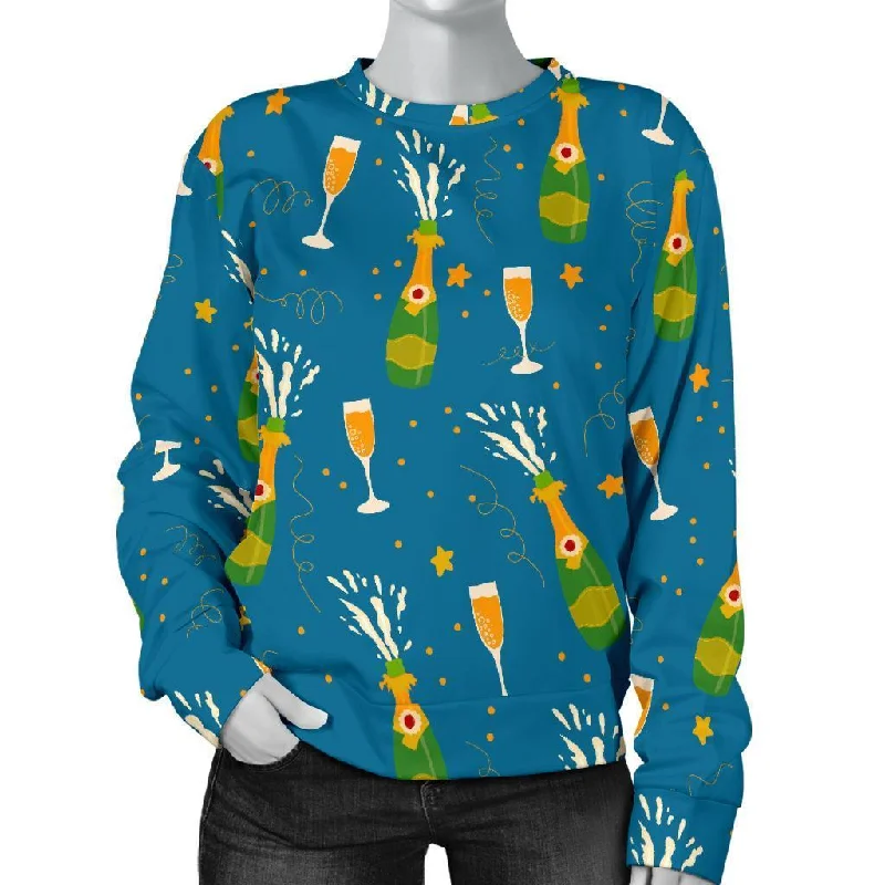 Celebrate Champagne Print Pattern Women's Sweatshirt Hoodie with Contrast Stitching Detailed Premium