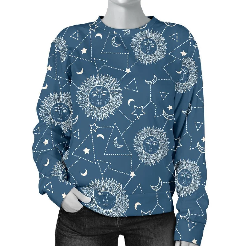 Celestial Print Pattern Women's Sweatshirt Cotton Hoodie Fleece Lining Warmth