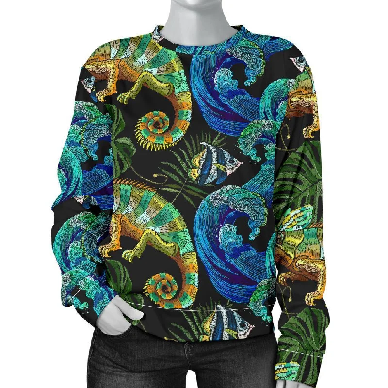 Chameleon Pattern Print Women's Sweatshirt Hoodie Jacket Zipper Layering